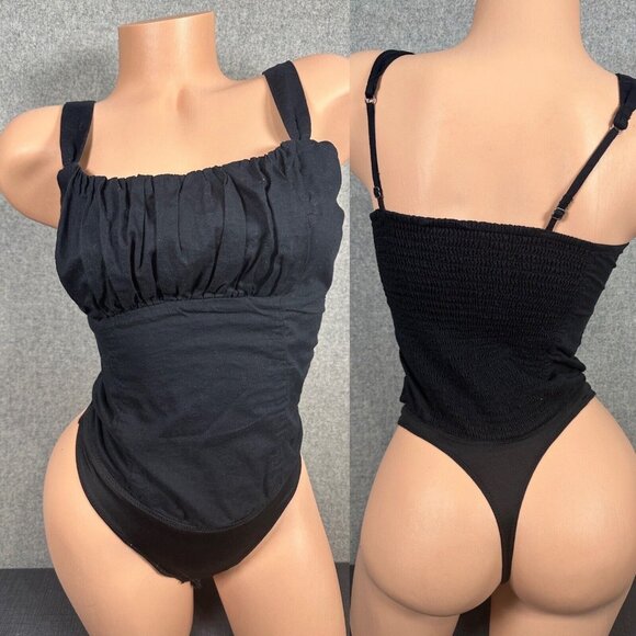 Abercrombie & Fitch Tops - Abercrombie & Fitch XS Bodysuit Black Thong Tank Top Ruched Womens Snap